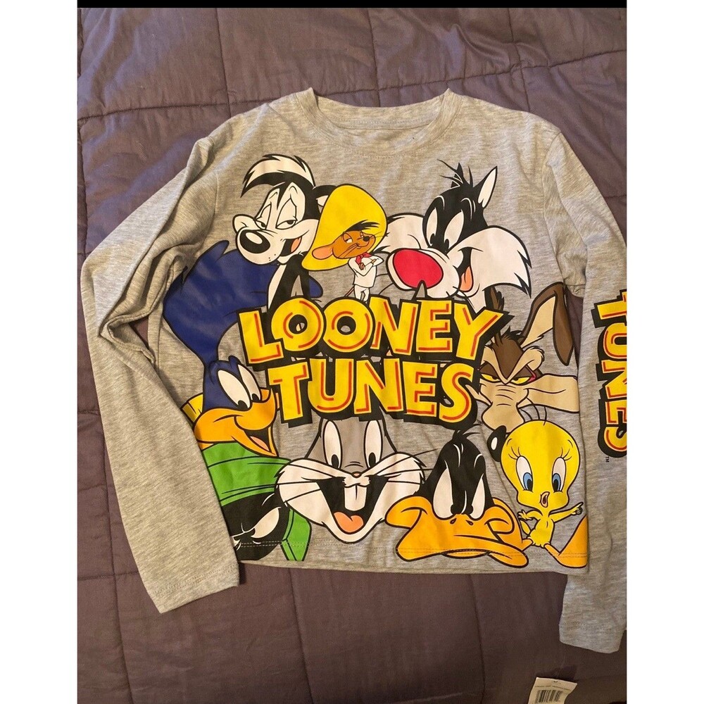NWT Looney Tunes Graphic Cropped Long Sleeve Gray Size XS